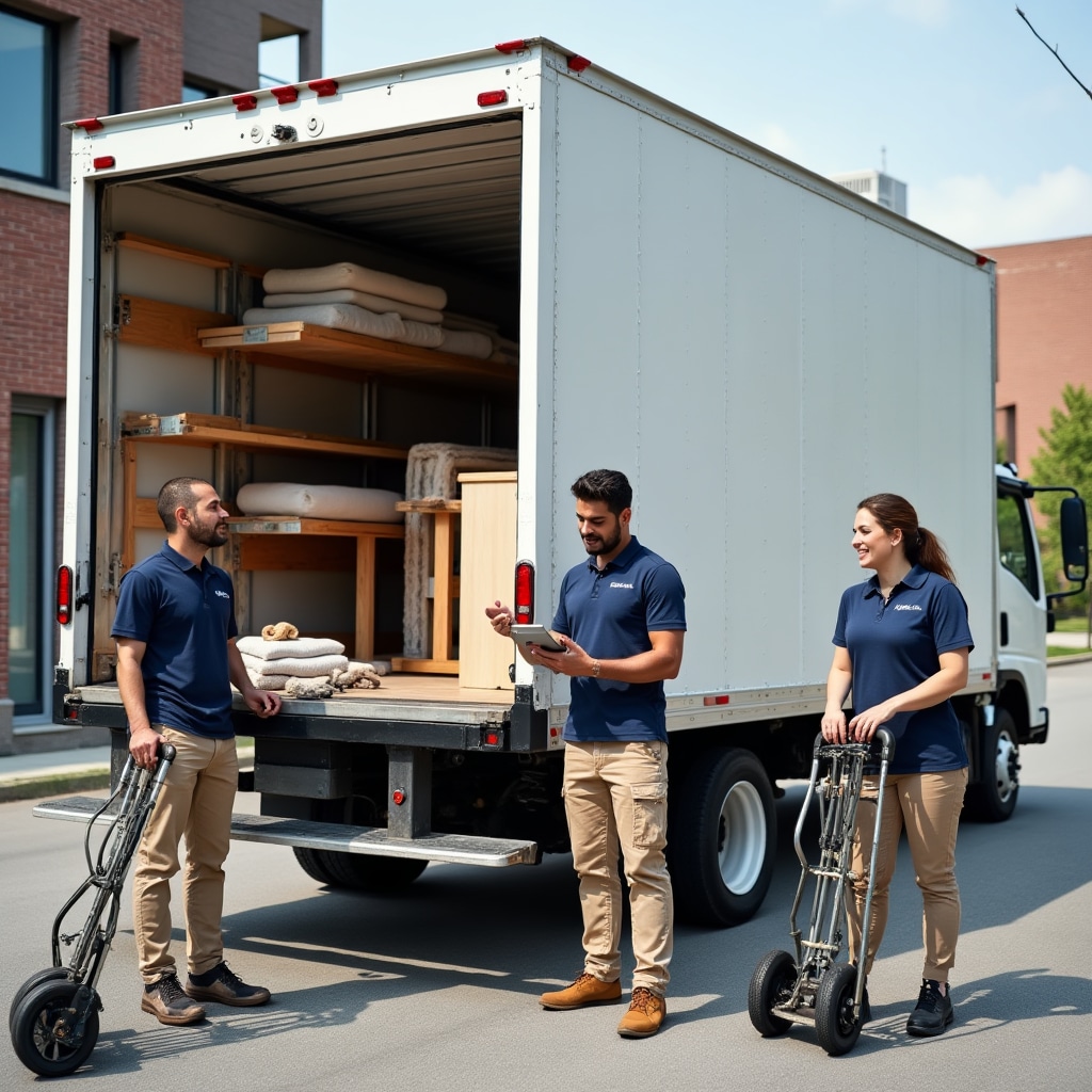 Camión profesional de mudanza con equipo adecuado y sistemas de sujeción